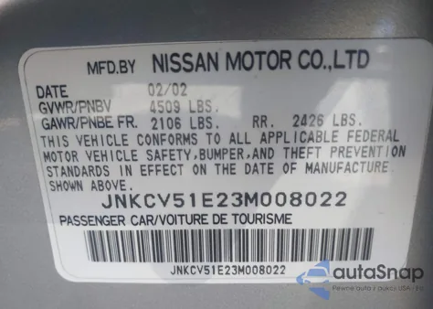 2003 Infiniti G35 Base W/6 Speed Manual z USA, uszkodzony, nr VIN JNKCV51E23M008022